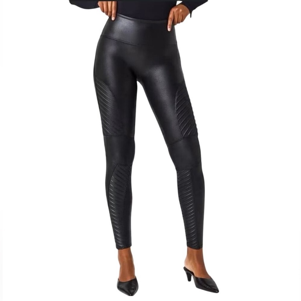 SPANX Faux Leather Moto Leggings. Small